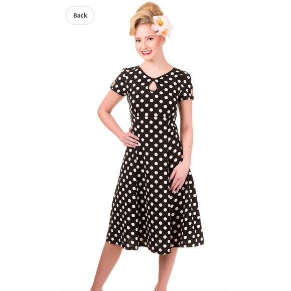 NWT Banned Apparel Retro Black White Polka Dot Fit Flare Swing Dress Stretch 18 - Picture 1 of 8